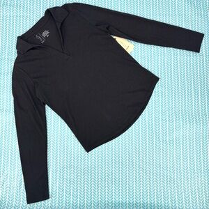 Joie NWT Black Cotton Long Sleeve C-Neck Polo Collar Tee, Small